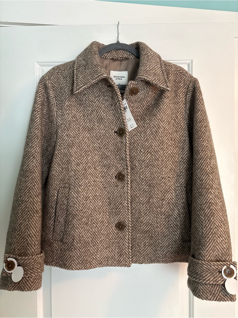 Abercrombie & Fitch Brown Herringbone Wool-Blend Coat- new with tags!